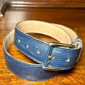 Calderon Lizard Skin Embossed Men's Belt Gold Tone Buckle Made in USA Size L